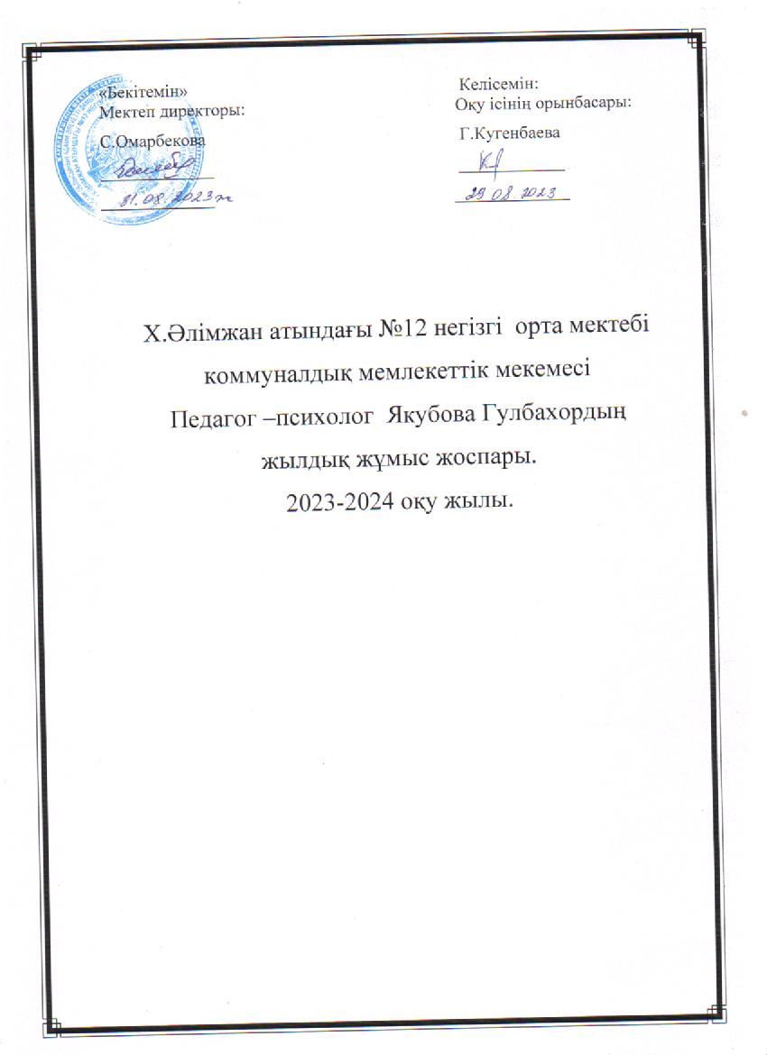 Педагог-психологтың жылдық жоспары 2023-2024