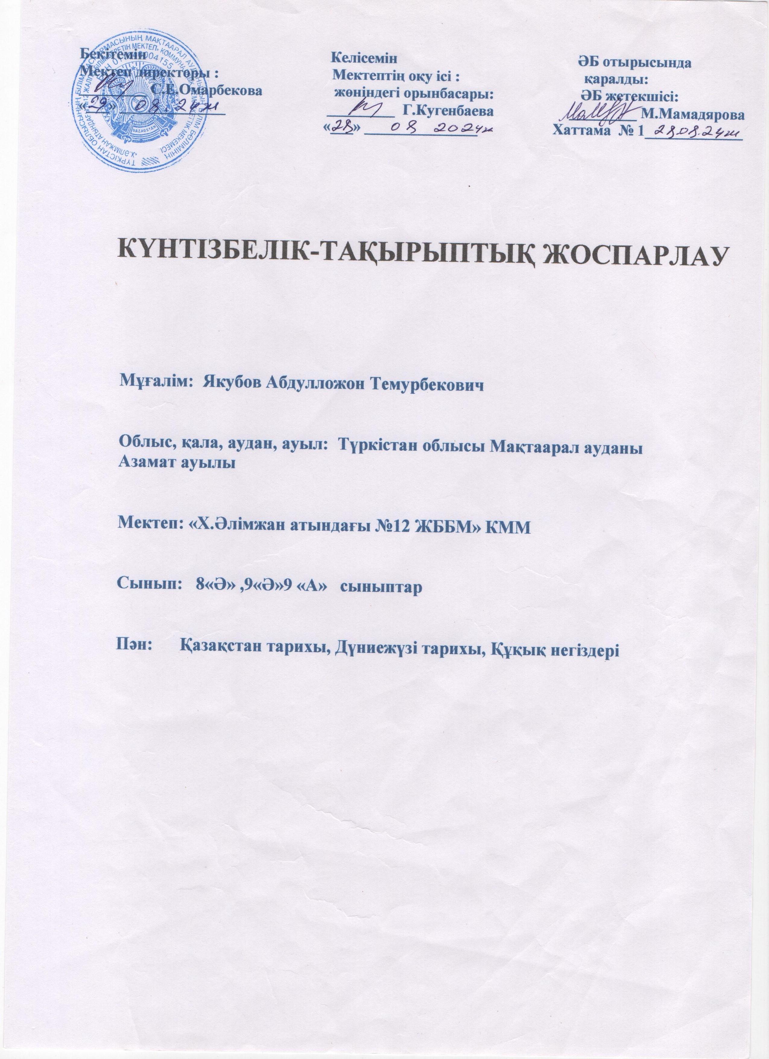 Ктп Якубов Абдулложон 2024-2025 оқу жылы