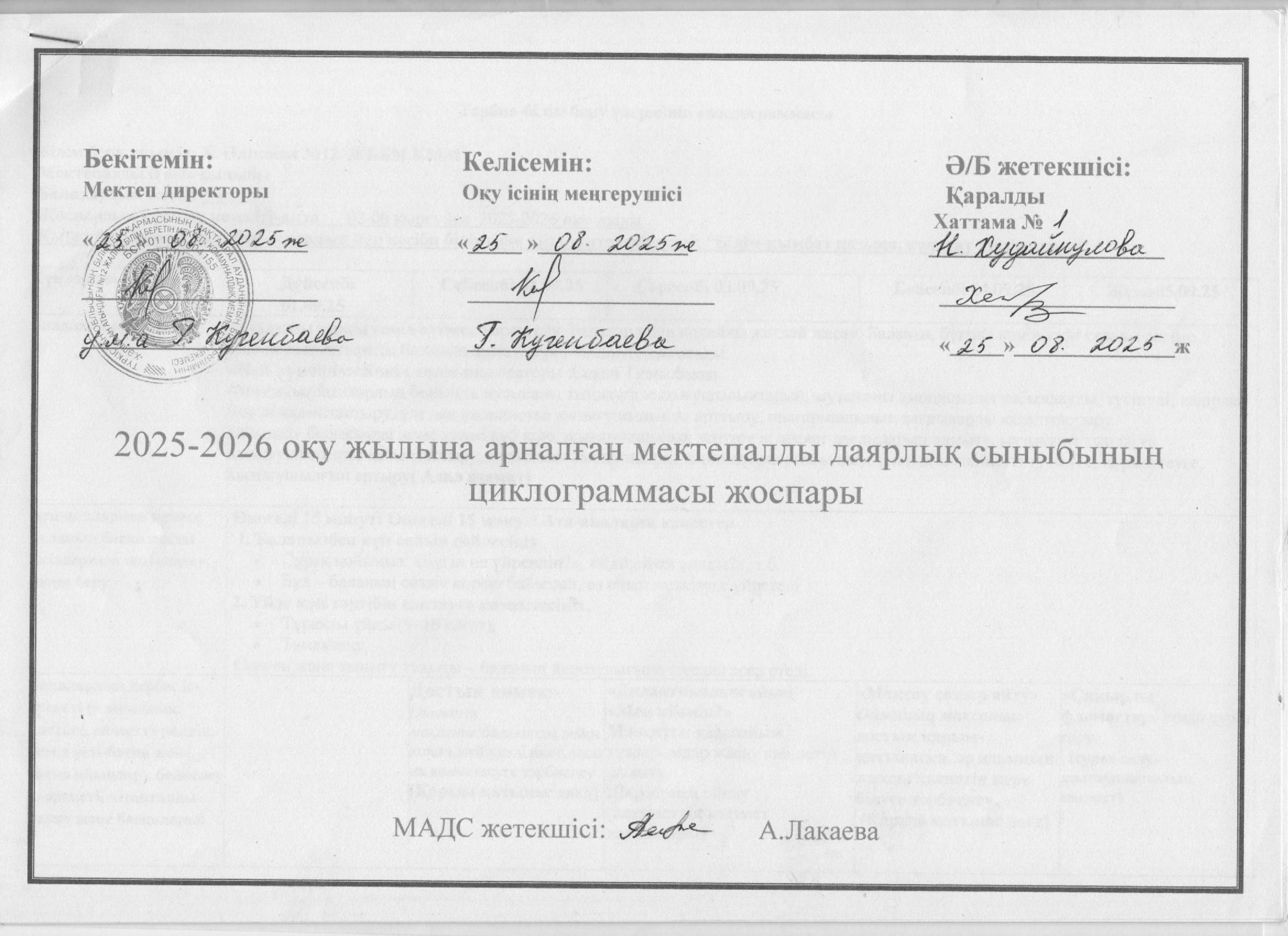 2025-2026 Айлық жоспар