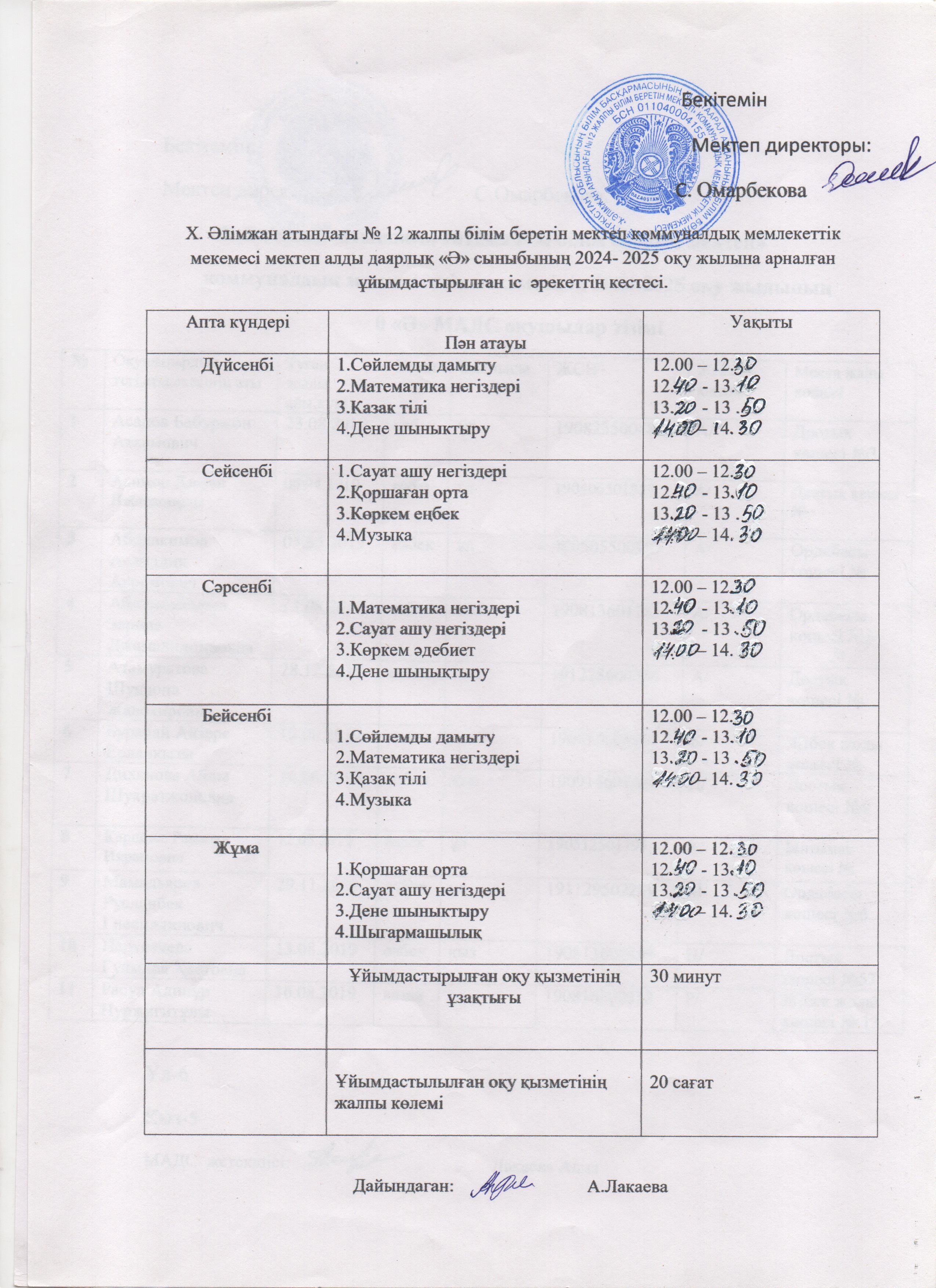 2024-2025 МАДС кестесі Алия